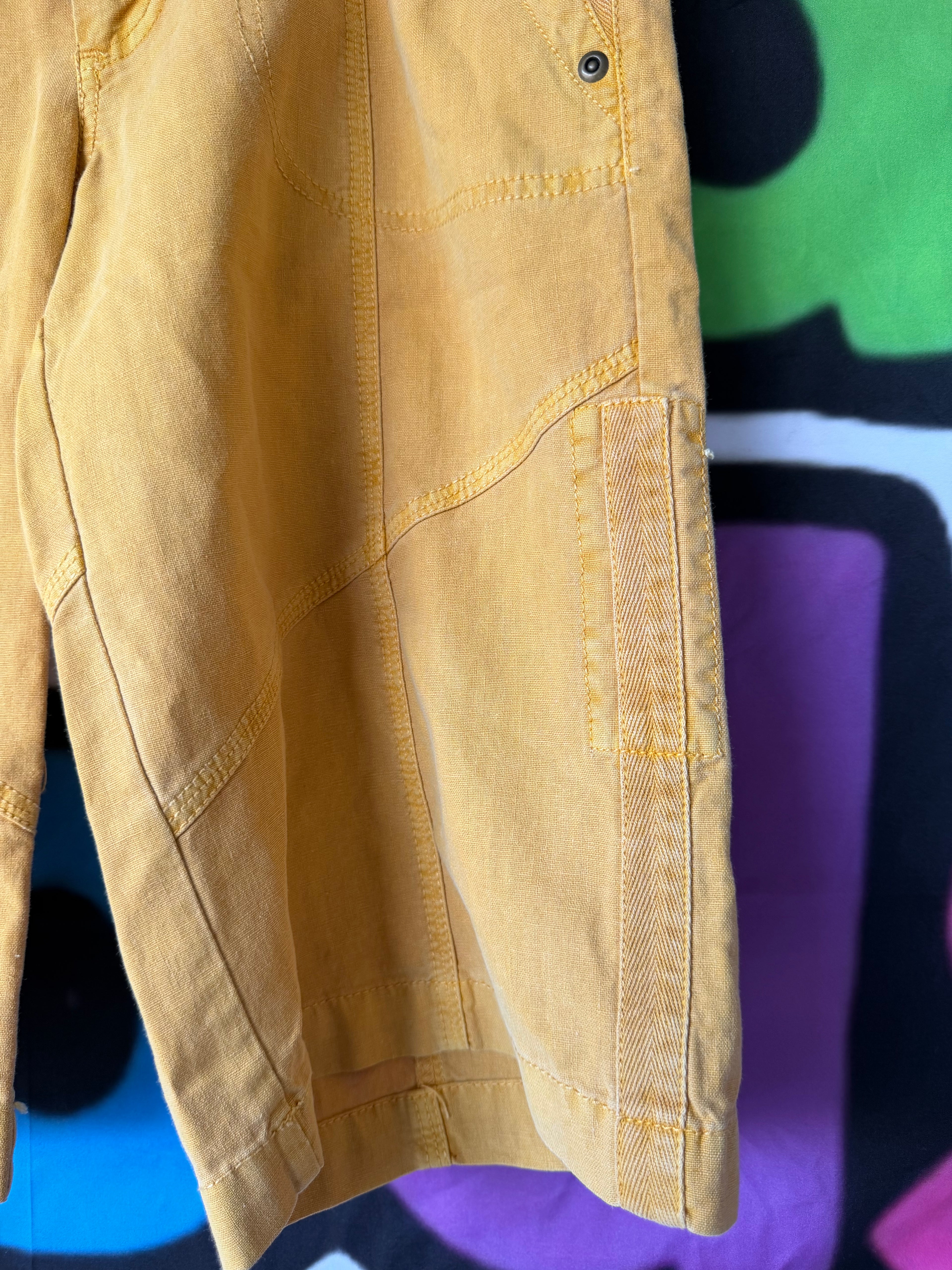 Vtg Embroidered Rose Utility Cargo Mustard Shorts