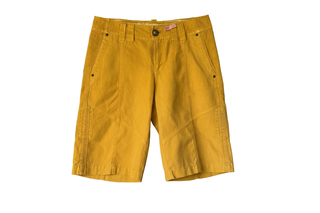 Vtg Embroidered Rose Utility Cargo Mustard Shorts